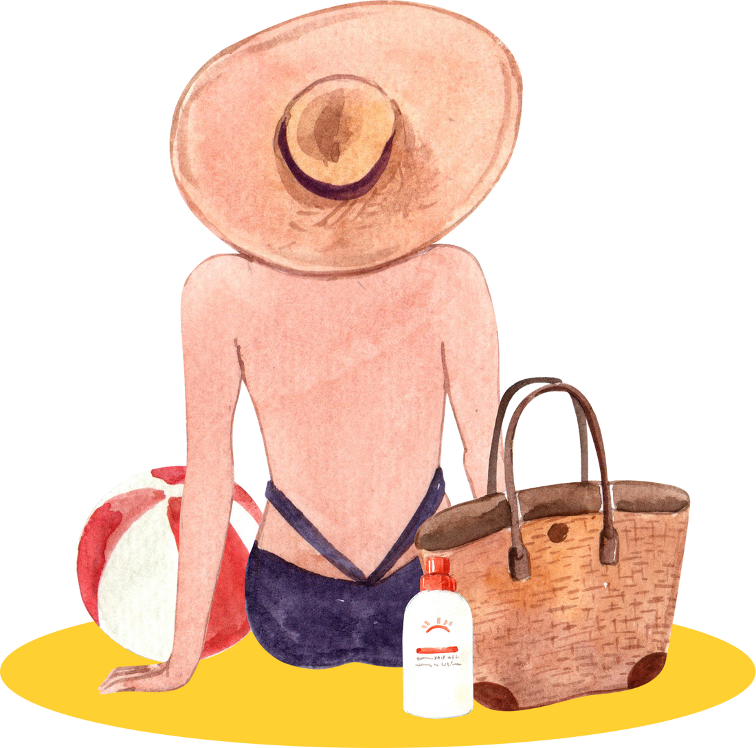 Woman with Beach Essentials Watercolor